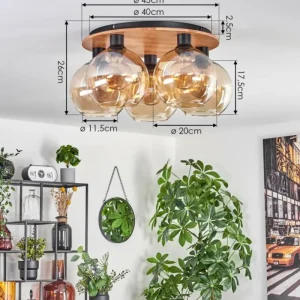 hofstein Plafonnier - Verre Koyoto Écru, Noir, 5 lumières* Lampes Modernes
