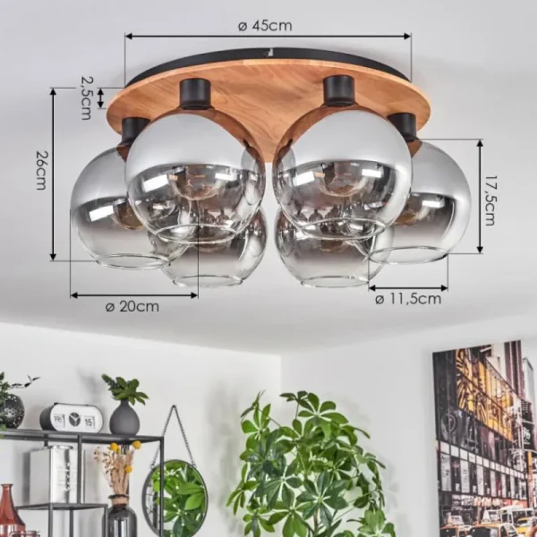 hofstein Plafonnier - Verre Koyoto Écru, Noir, 6 lumières* Lampes Modernes
