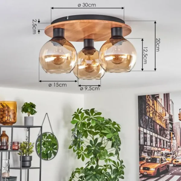 hofstein Plafonnier - Verre Koyoto Écru, Noir, 3 lumières* Lampes Modernes