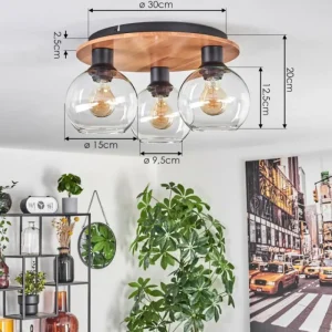 hofstein Plafonnier - Verre Koyoto Écru, Noir, 3 lumières* Lampes Modernes