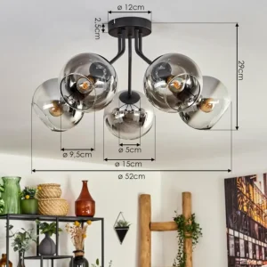 hofstein Plafonnier - Verre Koyoto Chrome, Clair, Fumé, 5 lumières* Lampes Modernes