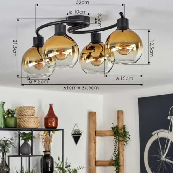 hofstein Plafonnier - Verre Koyoto Or, Clair, 4 lumières* Lampes En Verre