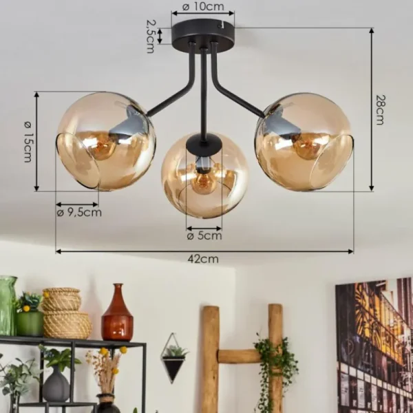 hofstein Plafonnier - Verre Koyoto Ambre, 3 lumières* Lampes En Verre