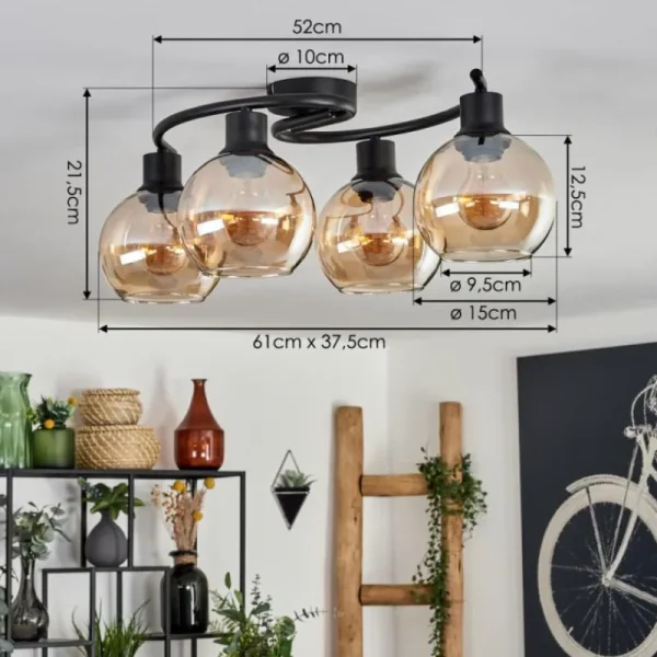 hofstein Plafonnier - Verre Koyoto Ambre, 4 lumières* Lampes En Verre