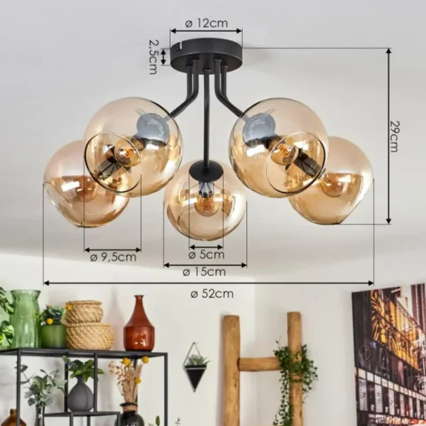 hofstein Plafonnier - Verre Koyoto Ambre, 5 lumières* Lampes En Verre