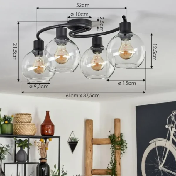 hofstein Plafonnier - Verre Koyoto Clair, 4 lumières* Lampes En Verre