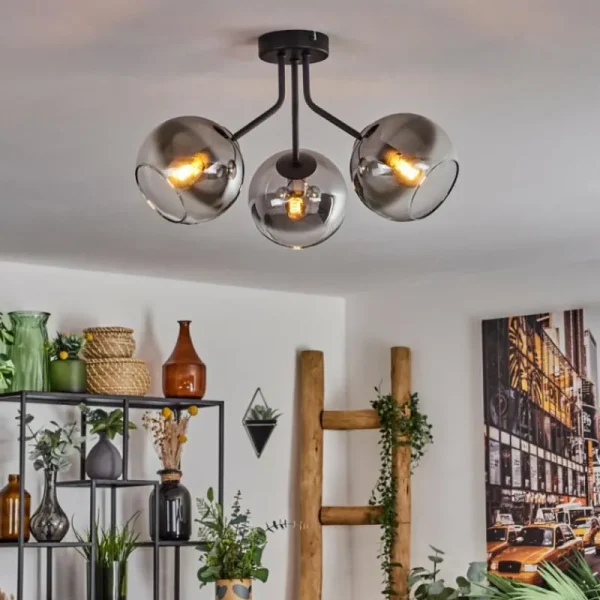 hofstein Plafonnier - Verre Koyoto Noir, 3 lumières* Lampes Modernes