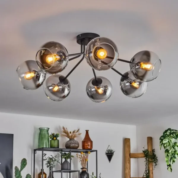 hofstein Plafonnier - Verre Koyoto Clair, Fumé, 7 lumières* Lampes Modernes