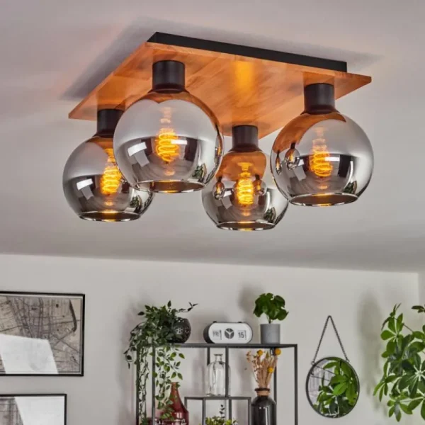 hofstein Plafonnier - Verre Koyoto Écru, Noir, 4 lumières* Lampes Modernes
