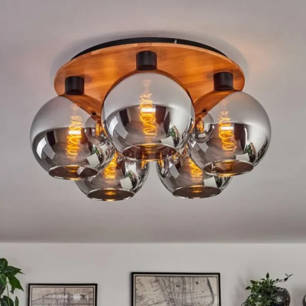 hofstein Plafonnier - Verre Koyoto Écru, Noir, 5 lumières* Lampes Modernes