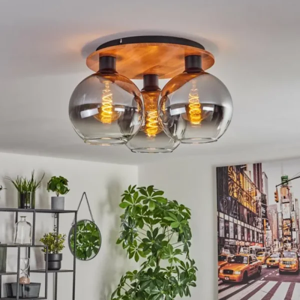 hofstein Plafonnier - Verre Koyoto Écru, Noir, 3 lumières* Lampes Modernes