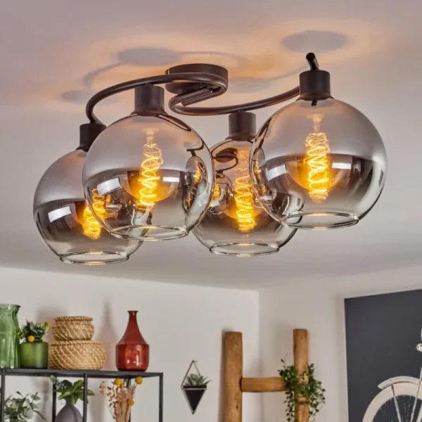 hofstein Plafonnier - Verre Koyoto Chrome, Clair, Fumé, 4 lumières* Lampes Modernes