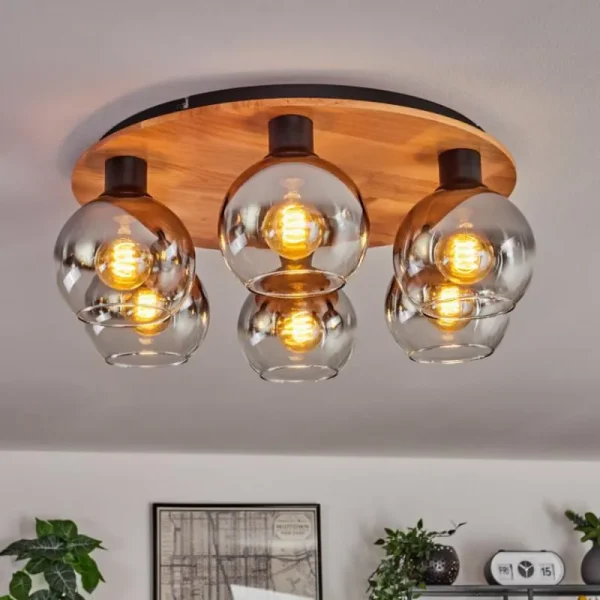 hofstein Plafonnier - Verre Koyoto Écru, Noir, 6 lumières* Lampes Modernes