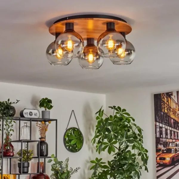 hofstein Plafonnier - Verre Koyoto Écru, Noir, 5 lumières* Lampes Modernes