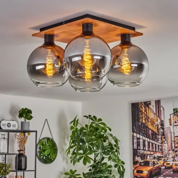 hofstein Plafonnier - Verre Koyoto Écru, Noir, 4 lumières* Lampes Modernes
