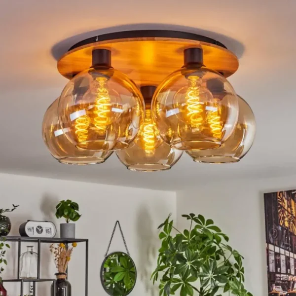 hofstein Plafonnier - Verre Koyoto Écru, Noir, 5 lumières* Lampes Modernes