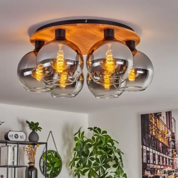 hofstein Plafonnier - Verre Koyoto Écru, Noir, 6 lumières* Lampes Modernes
