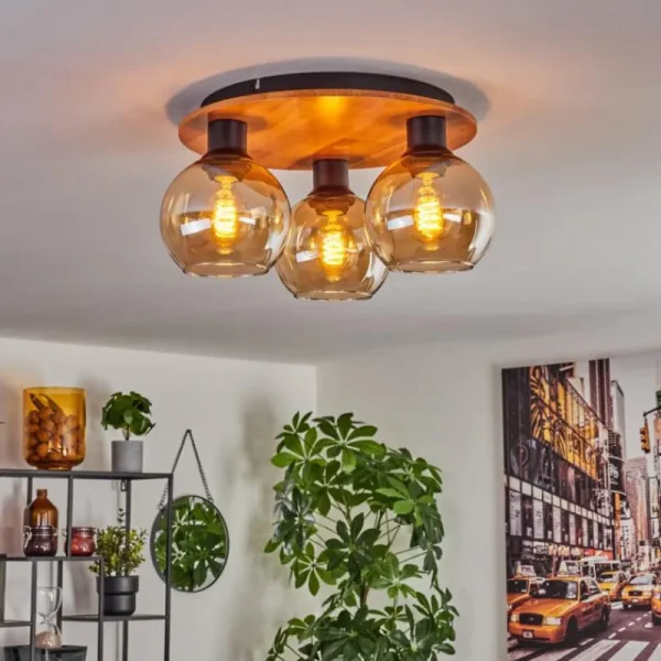 hofstein Plafonnier - Verre Koyoto Écru, Noir, 3 lumières* Lampes Modernes