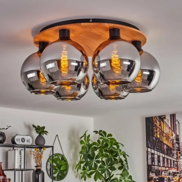 hofstein Plafonnier - Verre Koyoto Écru, Noir, 6 lumières* Lampes Modernes
