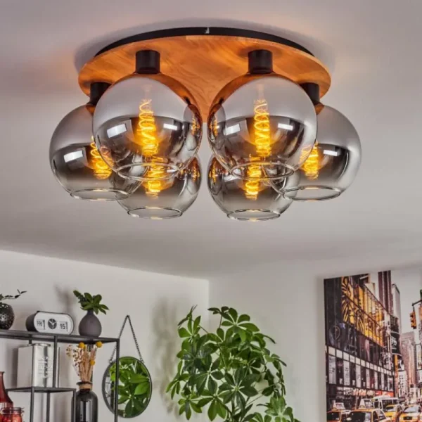 hofstein Plafonnier - Verre Koyoto Écru, Noir, 6 lumières* Lampes Modernes