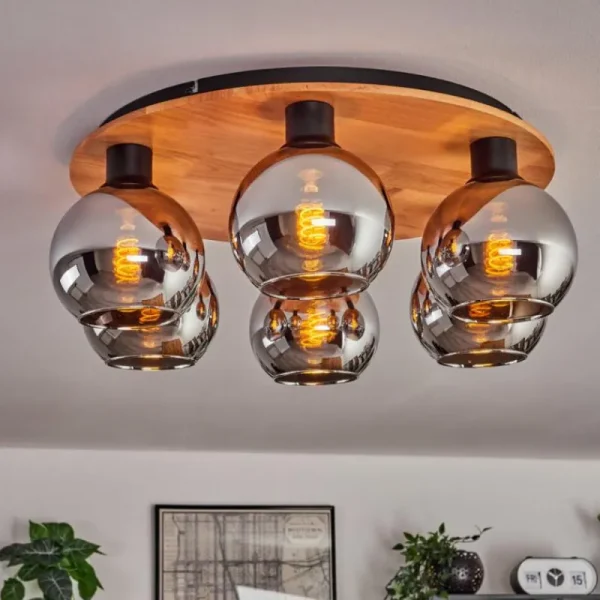 hofstein Plafonnier - Verre Koyoto Écru, Noir, 6 lumières* Lampes Modernes
