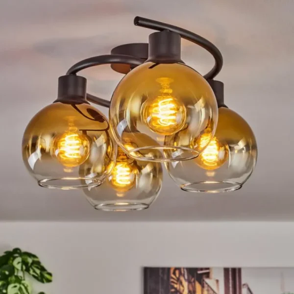 hofstein Plafonnier - Verre Koyoto Or, Clair, 4 lumières* Lampes En Verre