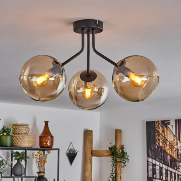 hofstein Plafonnier - Verre Koyoto Ambre, 3 lumières* Lampes En Verre