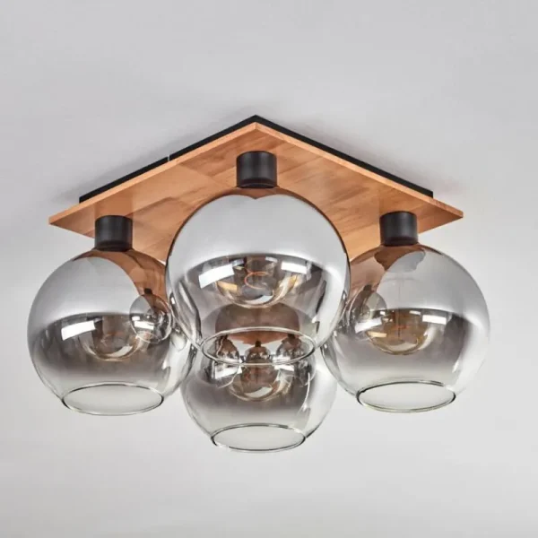 hofstein Plafonnier - Verre Koyoto Écru, Noir, 4 lumières* Lampes Modernes