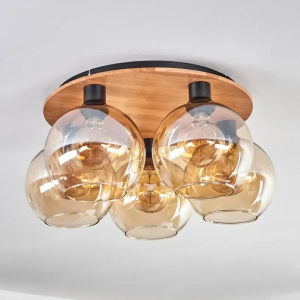 hofstein Plafonnier - Verre Koyoto Écru, Noir, 5 lumières* Lampes Modernes