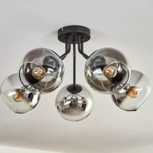 hofstein Plafonnier - Verre Koyoto Chrome, Clair, Fumé, 5 lumières* Lampes Modernes