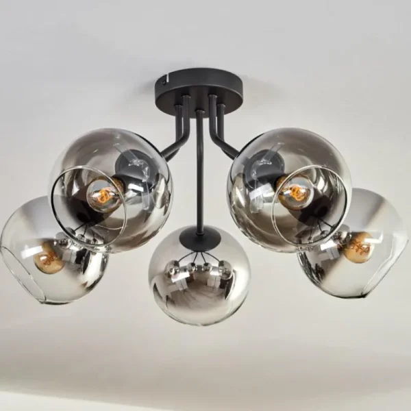hofstein Plafonnier - Verre Koyoto Chrome, Clair, Fumé, 5 lumières* Lampes Modernes