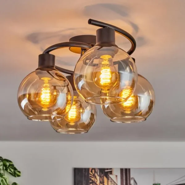 hofstein Plafonnier - Verre Koyoto Ambre, 4 lumières* Lampes En Verre