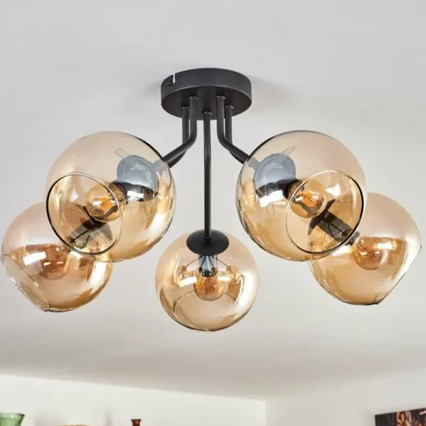 hofstein Plafonnier - Verre Koyoto Ambre, 5 lumières* Lampes En Verre