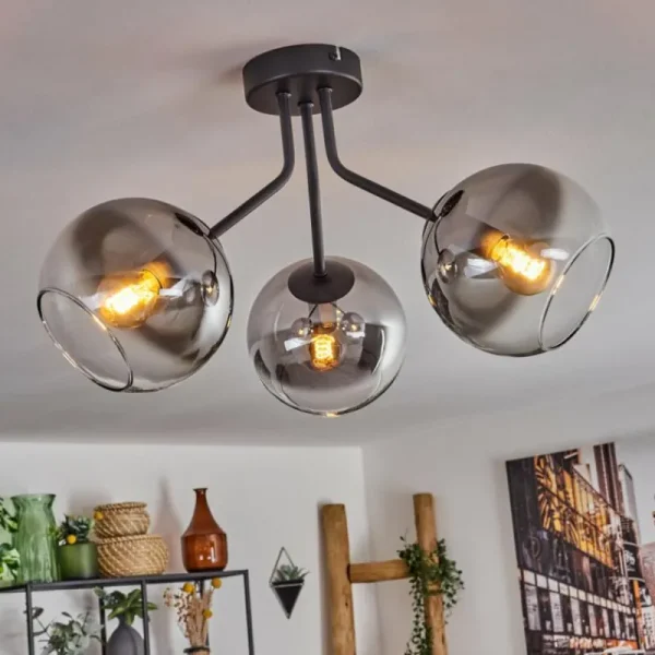 hofstein Plafonnier - Verre Koyoto Noir, 3 lumières* Lampes Modernes