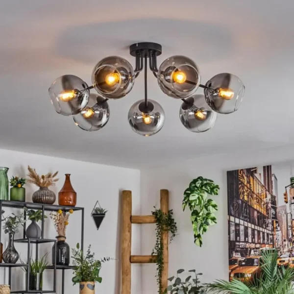 hofstein Plafonnier - Verre Koyoto Clair, Fumé, 7 lumières* Lampes Modernes