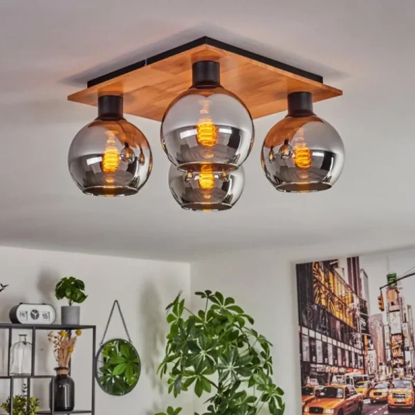 hofstein Plafonnier - Verre Koyoto Écru, Noir, 4 lumières* Lampes Modernes