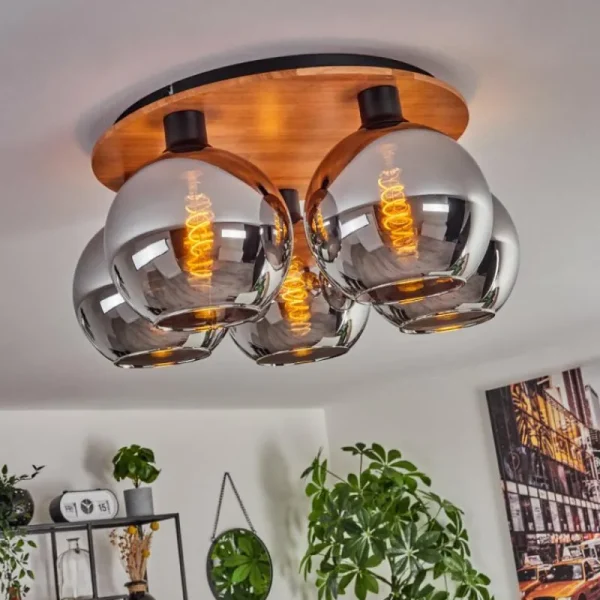 hofstein Plafonnier - Verre Koyoto Écru, Noir, 5 lumières* Lampes Modernes