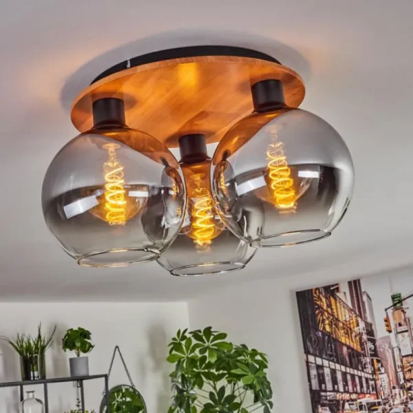 hofstein Plafonnier - Verre Koyoto Écru, Noir, 3 lumières* Lampes Modernes