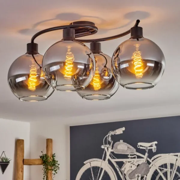 hofstein Plafonnier - Verre Koyoto Chrome, Clair, Fumé, 4 lumières* Lampes Modernes