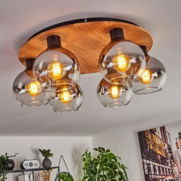 hofstein Plafonnier - Verre Koyoto Écru, Noir, 6 lumières* Lampes Modernes