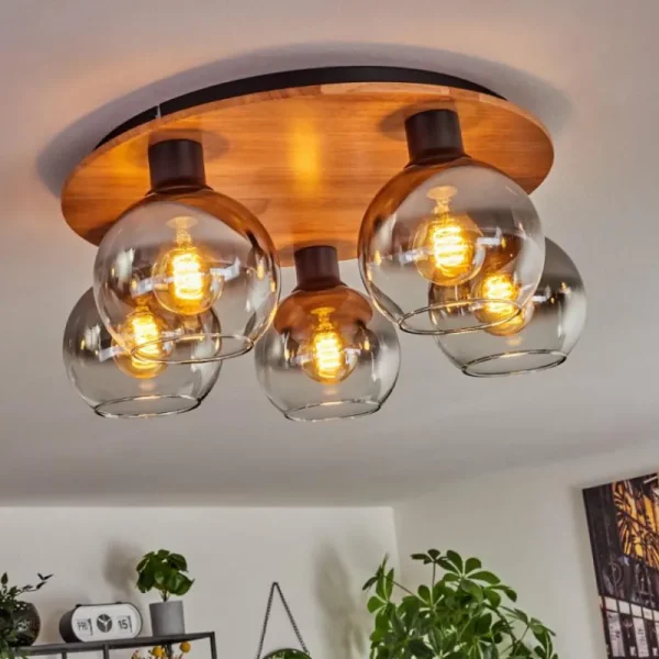 hofstein Plafonnier - Verre Koyoto Écru, Noir, 5 lumières* Lampes Modernes