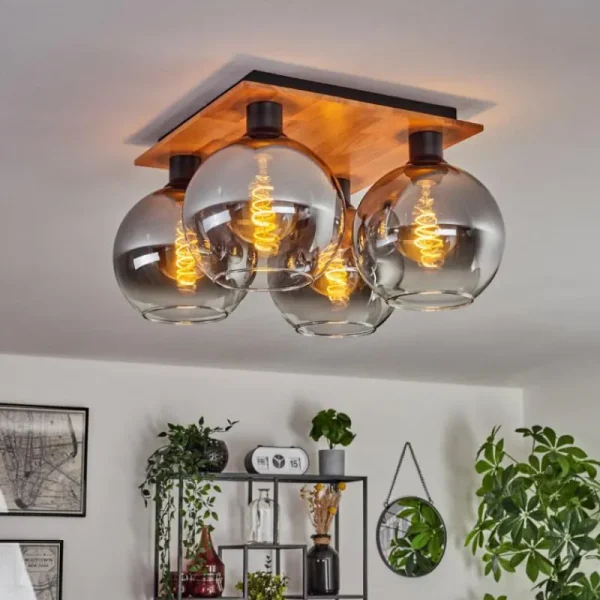 hofstein Plafonnier - Verre Koyoto Écru, Noir, 4 lumières* Lampes Modernes