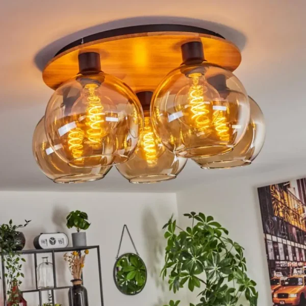 hofstein Plafonnier - Verre Koyoto Écru, Noir, 5 lumières* Lampes Modernes