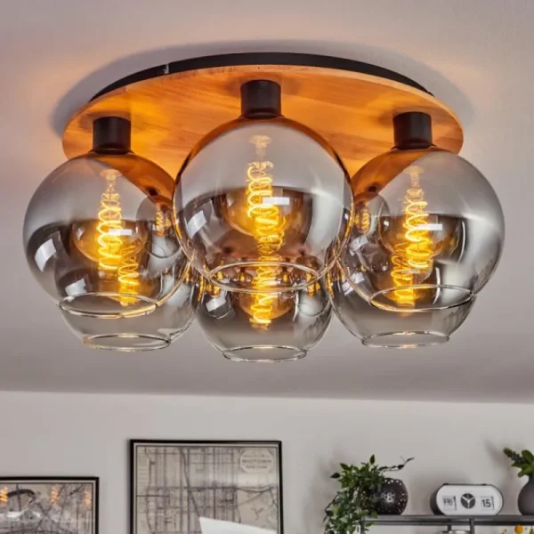 hofstein Plafonnier - Verre Koyoto Écru, Noir, 6 lumières* Lampes Modernes