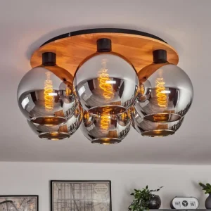 hofstein Plafonnier - Verre Koyoto Écru, Noir, 6 lumières* Lampes Modernes