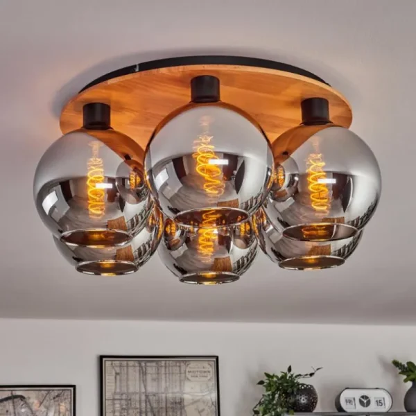 hofstein Plafonnier - Verre Koyoto Écru, Noir, 6 lumières* Lampes Modernes