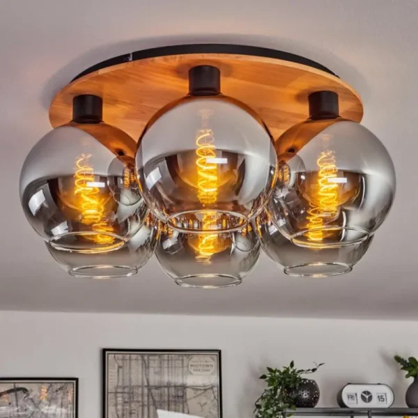 hofstein Plafonnier - Verre Koyoto Écru, Noir, 6 lumières* Lampes Modernes
