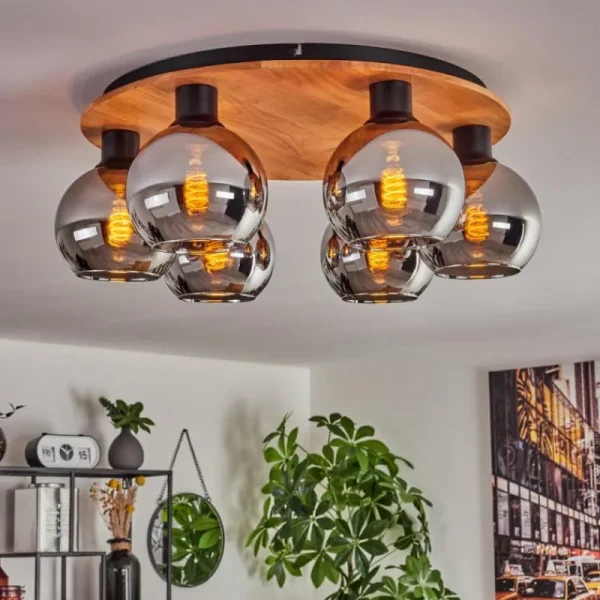 hofstein Plafonnier - Verre Koyoto Écru, Noir, 6 lumières* Lampes Modernes
