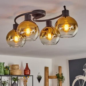hofstein Plafonnier - Verre Koyoto Or, Clair, 4 lumières* Lampes En Verre
