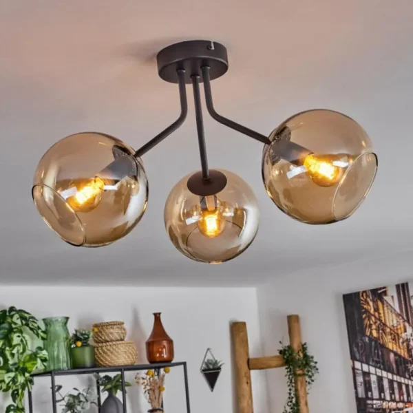 hofstein Plafonnier - Verre Koyoto Ambre, 3 lumières* Lampes En Verre